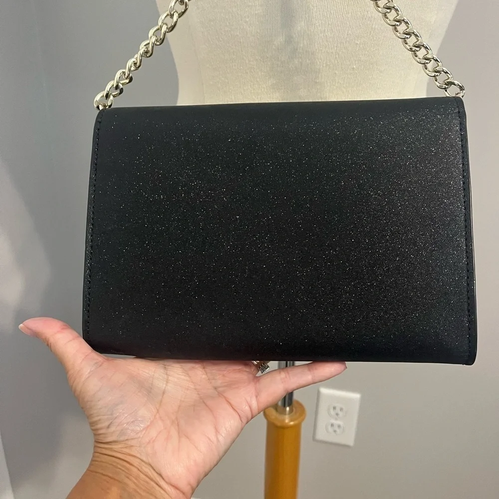 Kate Spade Black Glitter Crossbody Bag with Silver  Chain Accent NWOT